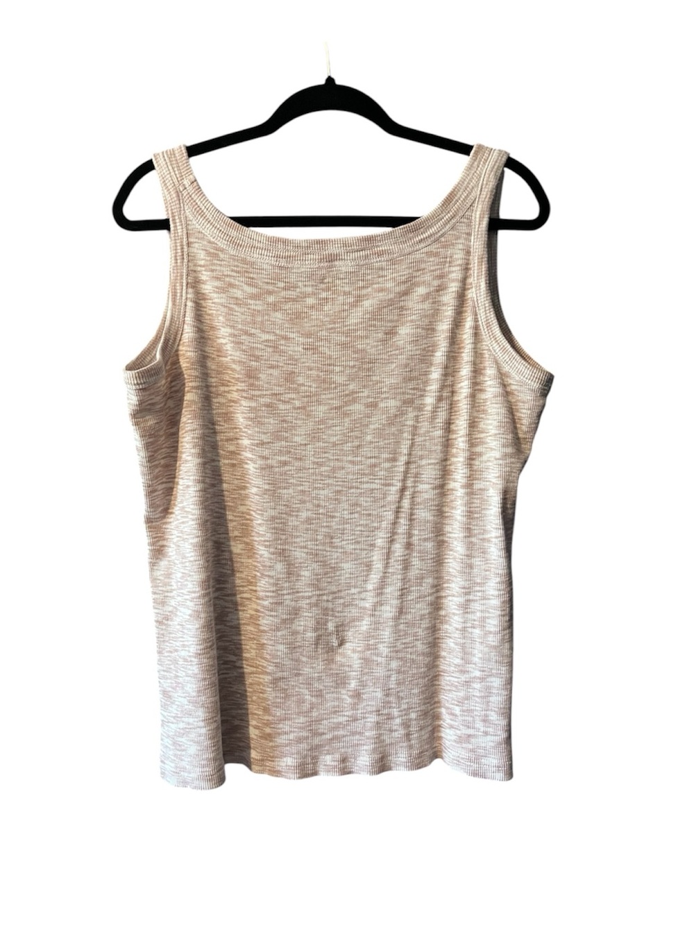 5/$25 Avenue Plus Size Tan and White Heathered Tank Top - Picture 2 of 3